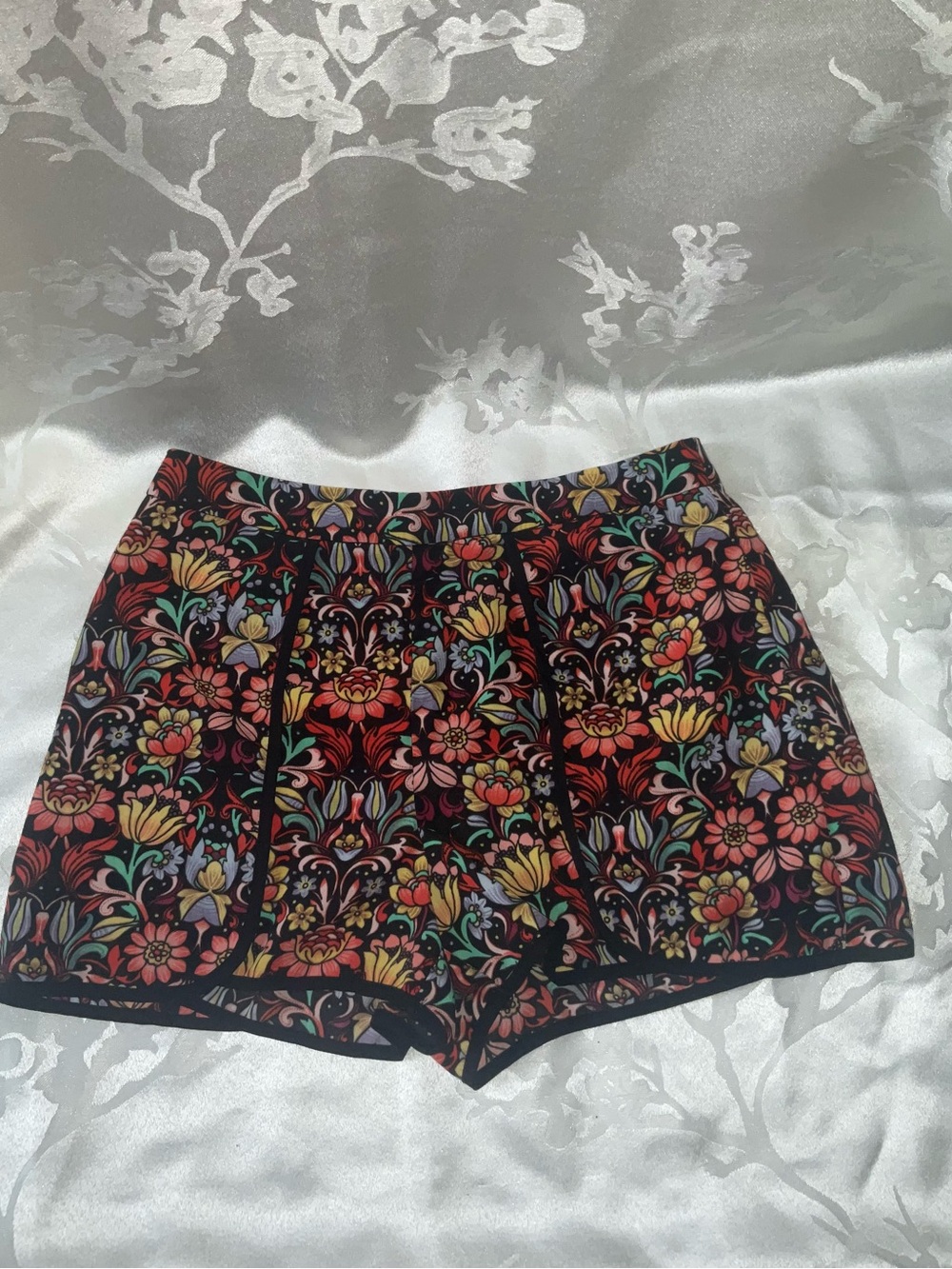 Forever 21 Black Low Rise Floral-Print Shorts with Red, Yellow & Green Accents